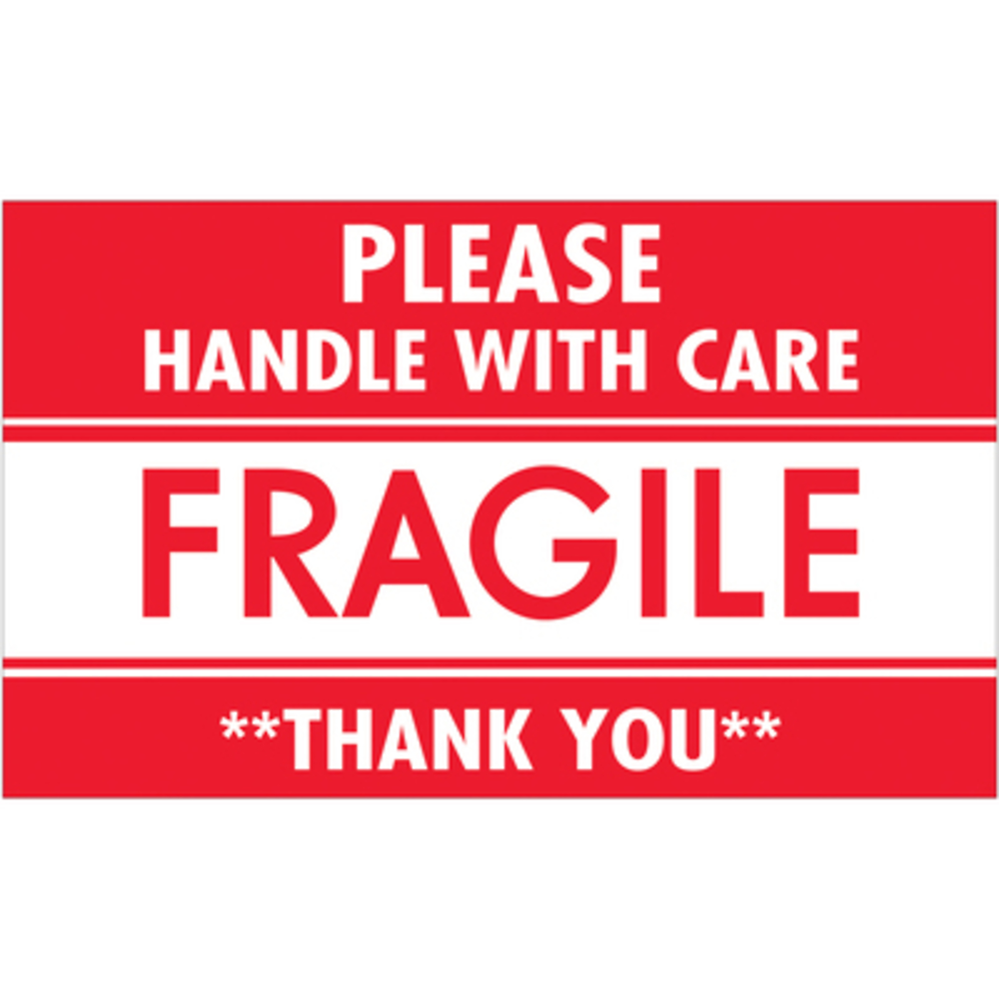 Stock Packaging "Fragile - Handle With Care" Label — 3in. x 5in., 500 Pcs, Model# SCL536